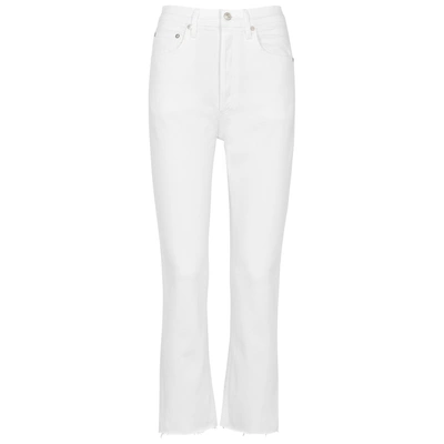 Shop Agolde Riley White Slim-leg Jeans