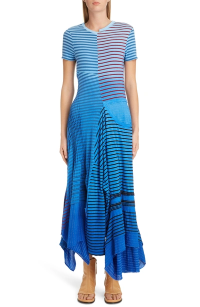 Shop Loewe Stripe Tie Dye Asymmetrical Dress In 5100 Blue