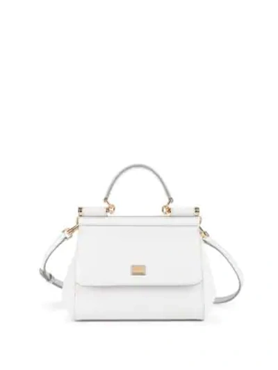 Shop Dolce & Gabbana Women's Small Sicily Leather Top Handle Bag In White