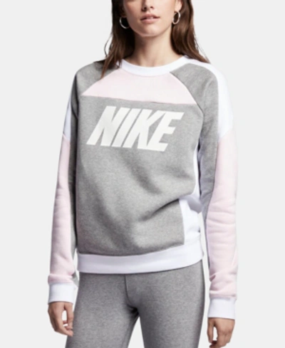 Nike Sportswear Colorblocked Fleece Sweatshirt In Pink/white | ModeSens