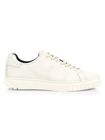 Shop Ferragamo Cube Embellished Logo Leather Sneakers In White
