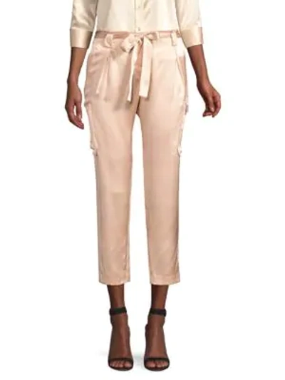 Shop L Agence Roxy Silk Cargo Crop Trousers In Petal