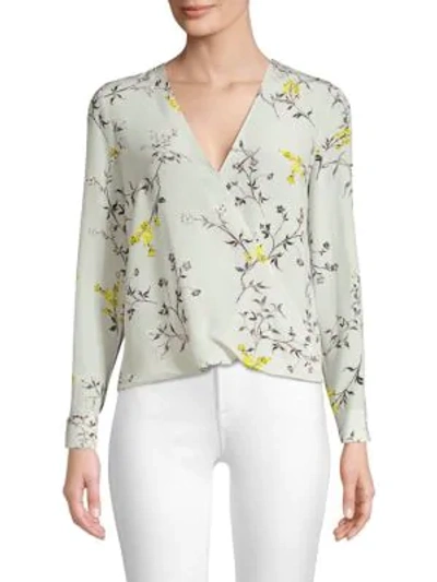 Shop L Agence Kyla Silk Floral Draped Blouse In Grey Marsh Multi