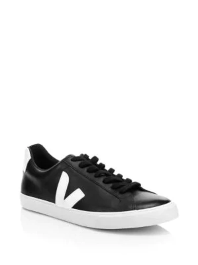 Shop Veja Esplar Logo Leather Low-top Sneakers In Black White