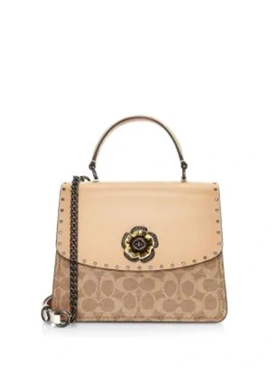 Shop Coach Parker Signature Coated Canvas & Leather Top Handle Bag In Ivory