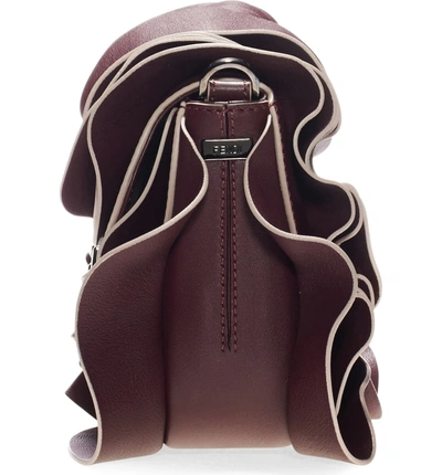 Shop Fendi 'multi Wave' Leather Baguette In Bordeaux/ Ruthenium/ Black