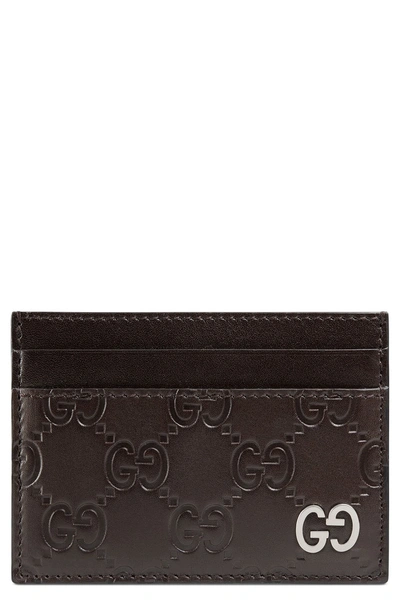 Shop Gucci Dorian Leather Card Case In Brown