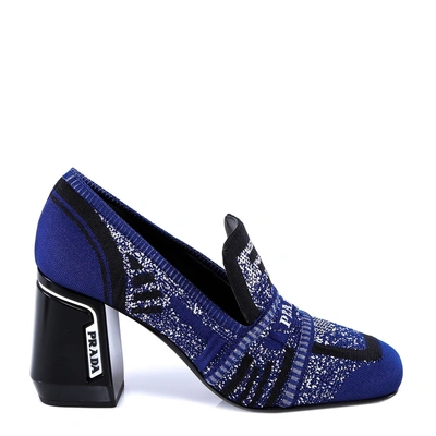 Shop Prada Block Heel Loafer Pumps In Blue