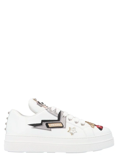 Shop Prada Robot Embellished Sneakers In White