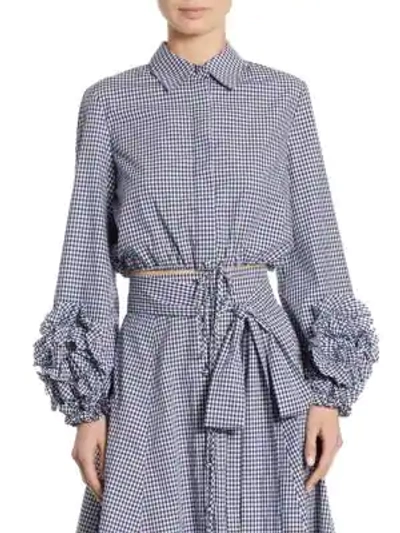 Shop Alexis Margaret Cropped Gingham Cotton Top In Navy Gingham