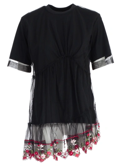 Shop Simone Rocha Floral Embroidered T-shirt In Black Multi