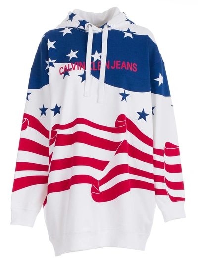 Shop Calvin Klein Jeans Est.1978 Flag Print Hoodie Dress In Flag Aop Surf The Web