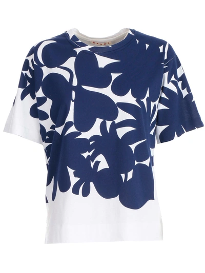 Shop Marni Floral Print T-shirt In China Blue