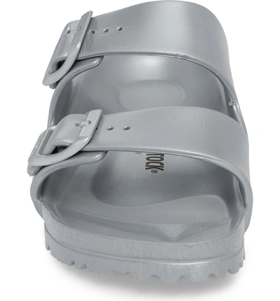 Shop Birkenstock Essentials - Arizona Slide Sandal In Metallic Silver 2