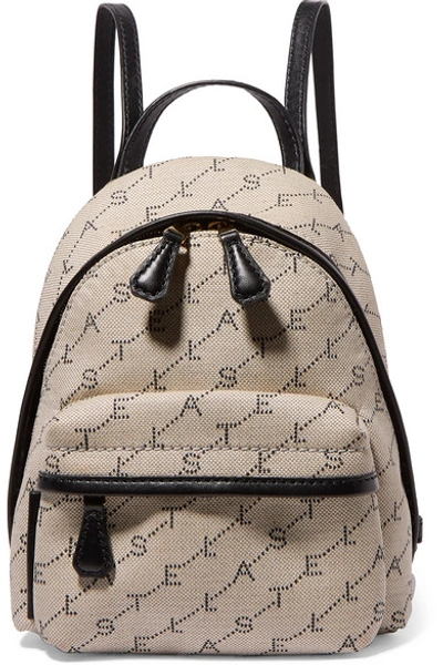 Shop Stella Mccartney Mini Embroidered Faux Leather-trimmed Canvas Backpack In White