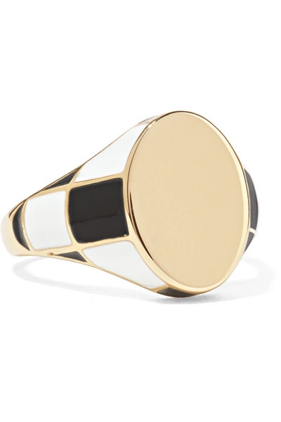 Shop Alison Lou Checker 14-karat Gold And Enamel Ring
