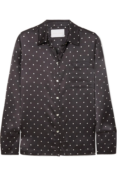 Shop Asceno Polka-dot Silk-satin Pajama Shirt In Black