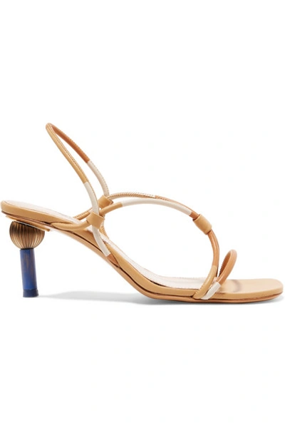 Shop Jacquemus Olbia Leather Slingback Sandals In Beige