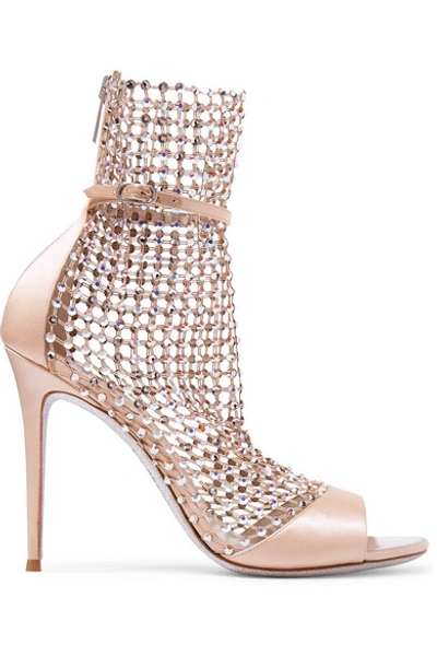 Shop René Caovilla Galaxia Crystal-embellished Mesh And Satin Sandals In Blush
