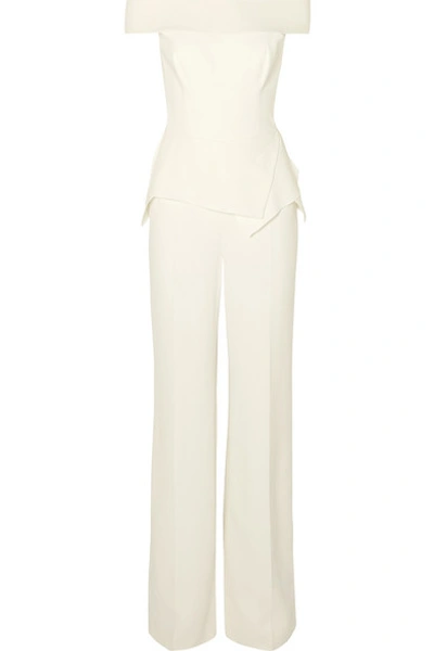 Shop Roland Mouret Danielson Off-the-shoulder Crepe Peplum Jumpsuit In White