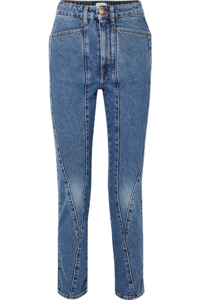 Shop Aries Leti High-rise Slim-leg Jeans In Dark Denim