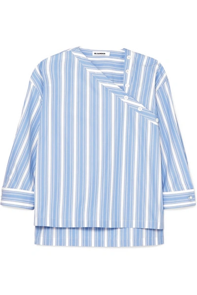 Shop Jil Sander Asymmetric Striped Cotton-poplin Shirt In Blue