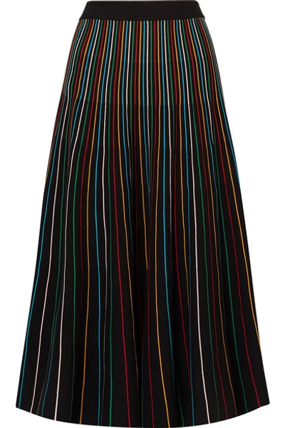 Shop Red Valentino Striped Cotton-blend Midi Skirt In Black