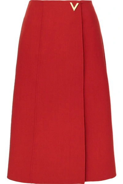 Shop Valentino Embellished Wool Wrap Skirt In Red