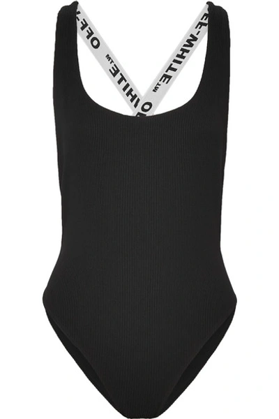 Shop Off-white Ribbed Swimsuit In Black