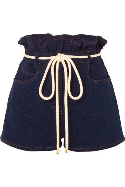 Shop Valentino Belted Cotton Shorts In Indigo