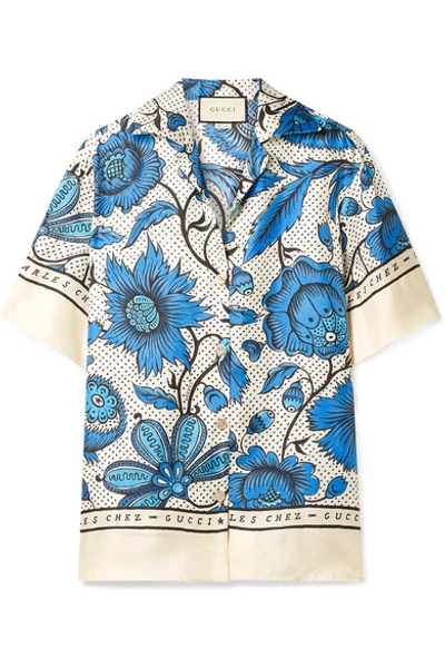 Shop Gucci Floral-print Silk-twill Shirt