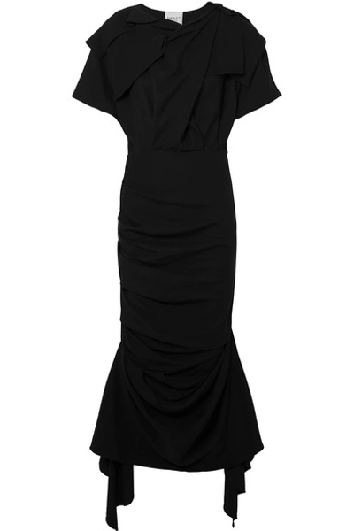 Shop A.w.a.k.e. Draped Stretch-crepe Maxi Dress In Black