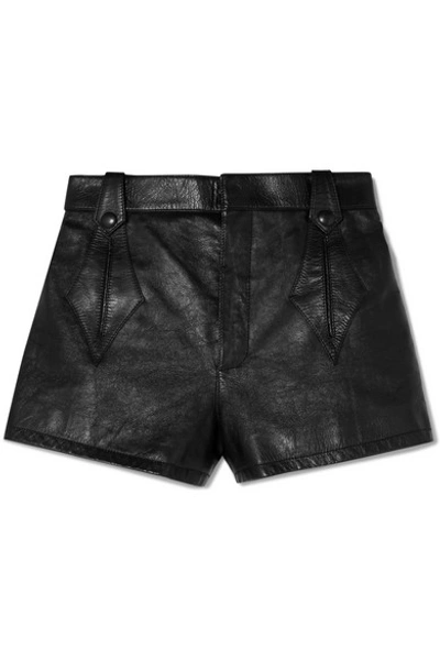 Shop Saint Laurent Leather Shorts In Black