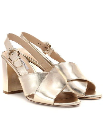 Shop Tod's Metallic Leather Sandals In Gold