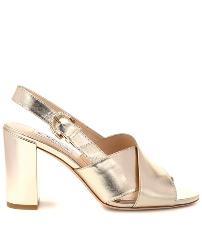 Shop Tod's Metallic Leather Sandals In Gold