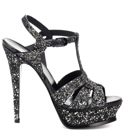 Shop Saint Laurent Tribute 105 Glitter Sandals In Black