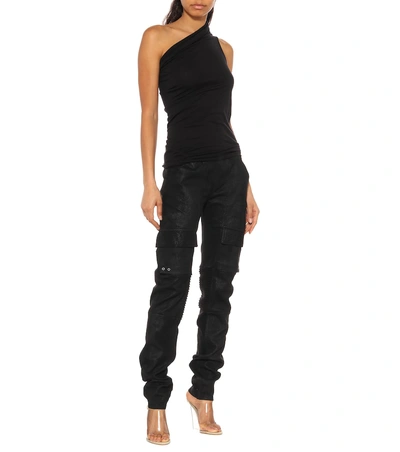 Shop Rick Owens Lilies Cotton-blend One-shoulder Top In Black