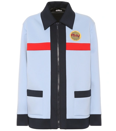 Shop Miu Miu Techno Jersey Jacket In Blue