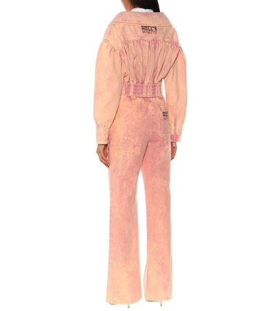 Shop Miu Miu Cropped Denim Jacket In Pink