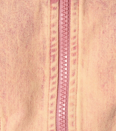 Shop Miu Miu Cropped Denim Jacket In Pink