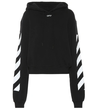 Shop Off-white Cropped Cotton-blend Hoodie In Black