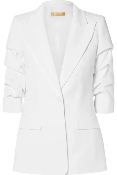 Shop Michael Kors Ruched Crepe Blazer In White
