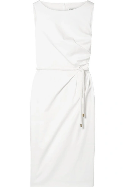 Shop Max Mara Cordoba Belted Stretch-cotton Dress In White