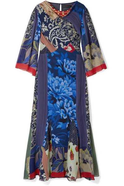 Shop Etro Patchwork Printed Silk-chiffon Maxi Dress In Blue