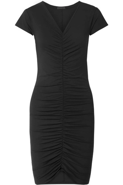 Shop Atm Anthony Thomas Melillo Ruched Stretch-pima Cotton Jersey Dress In Black