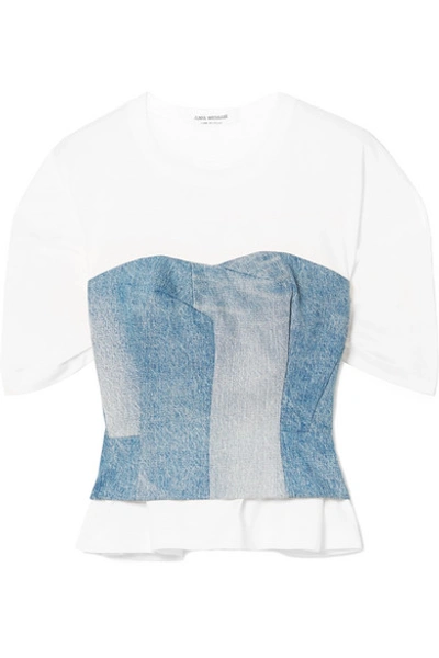 Shop Junya Watanabe Layered Cotton-jersey And Denim Top In Blue