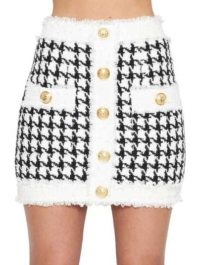 Shop Balmain Houndstooth Mini Skirt In Multi