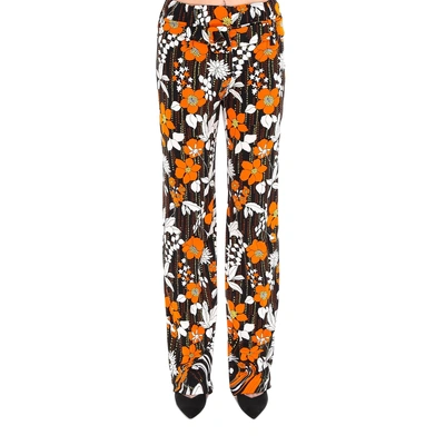 Shop Prada Floral Print Pants In Orange