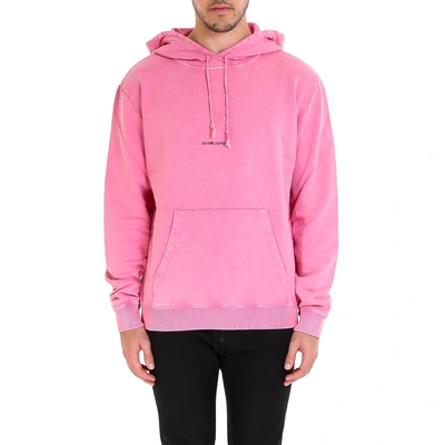 Shop Saint Laurent Front Logo Hoodie In Pink