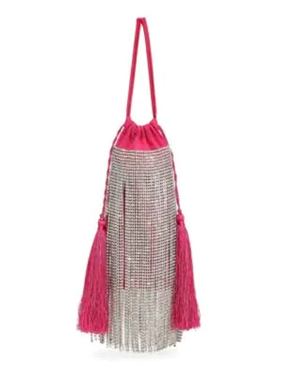 Shop Attico Mini Moire Crystal Chain Pouch In Pink